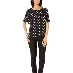 CeCe Short Sleeve Heirloom Polka Dot Blouse
